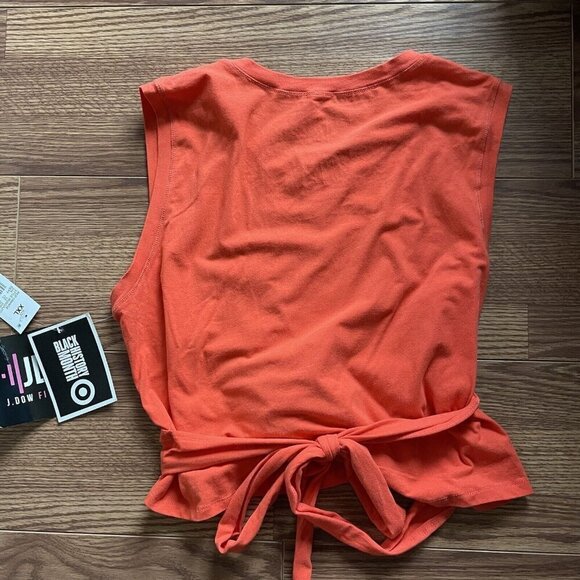 J.Dow Fitness Women XXL Red Orange Athletic Cropped Wrap Tank Top NWT - Picture 7 of 8